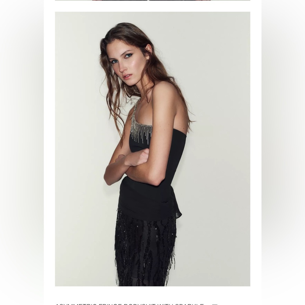 Asymmetric Fringe Bodysuit with sparkle Embellishments - Picture 5 of 11